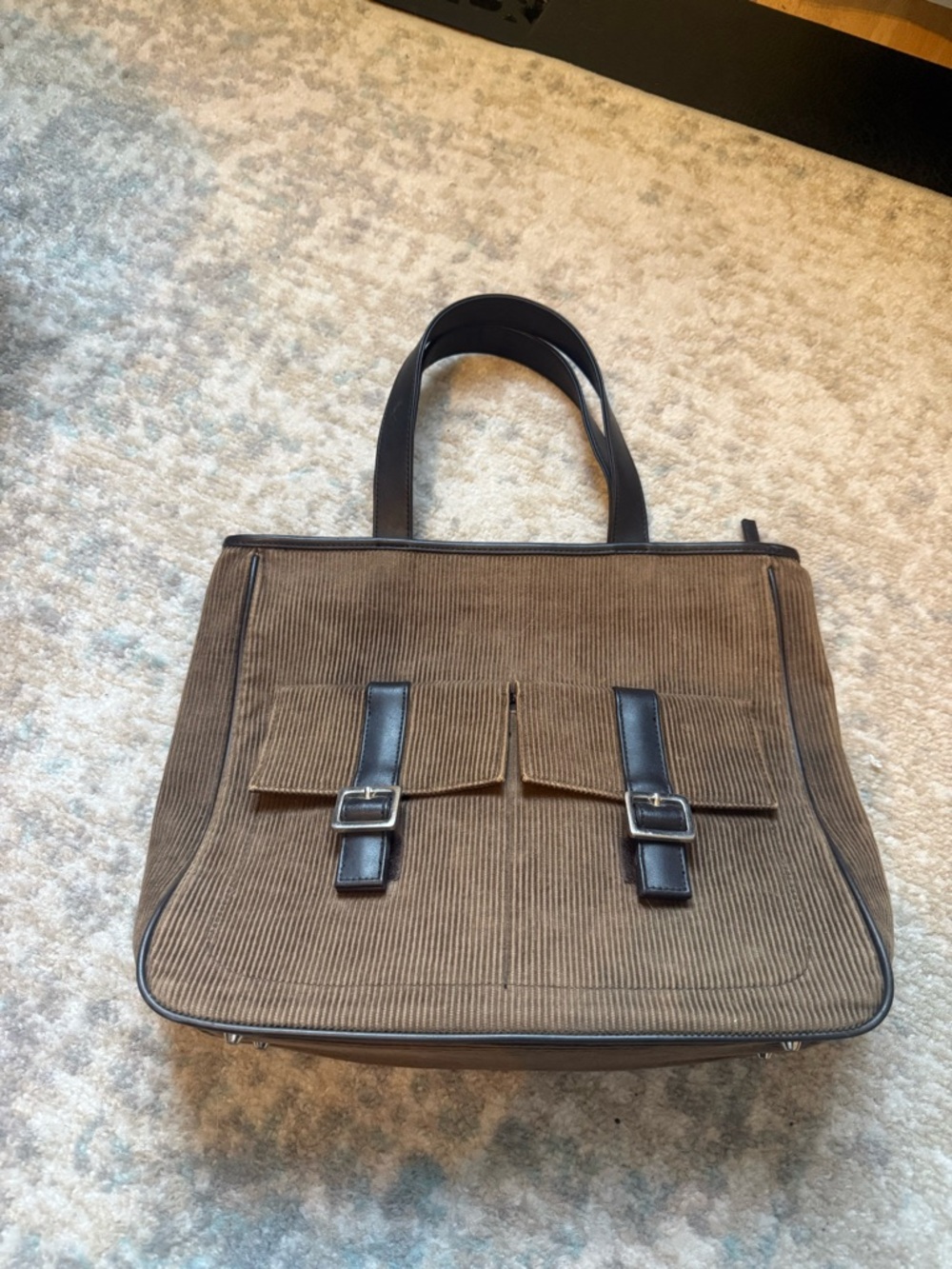 MaxMara Corduroy Tote Bag with Leather Trim